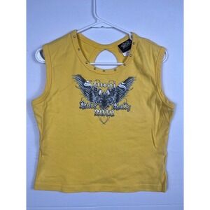 Biker Design Sturgis Bike Rally 2010 Tank Top Womens XL Studded Keyhole Yellow